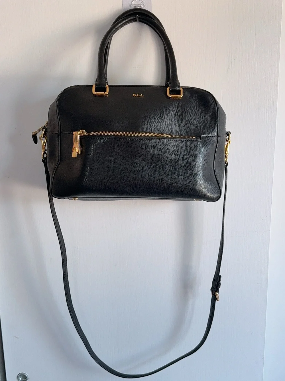 LRL Lauren Ralph Lauren Sabine Black Leather Satchel Purse